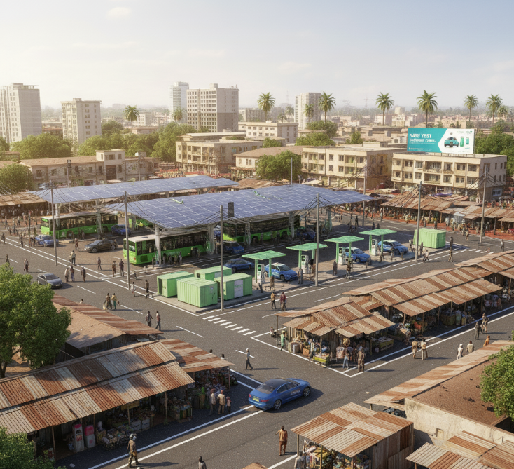 Solar panels providing energy to a rural village